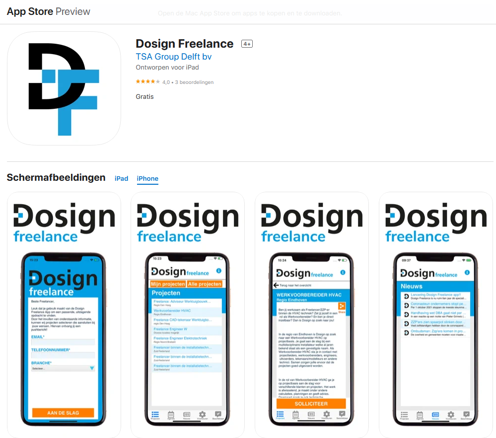 TSA Group Delft bv - screenshot Dosign Freelance App