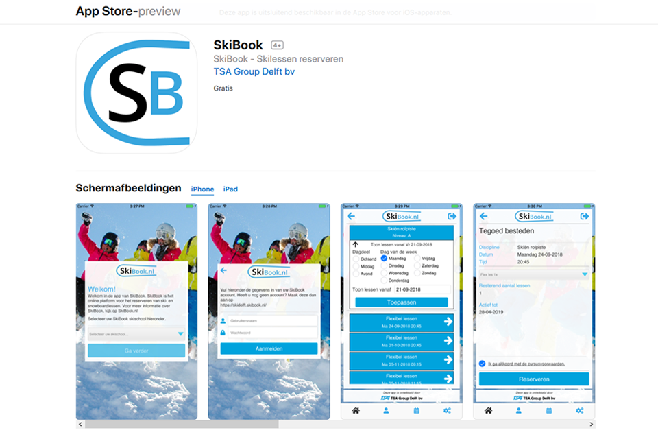 TSA Group Delft bv - SkiBook App screenshots